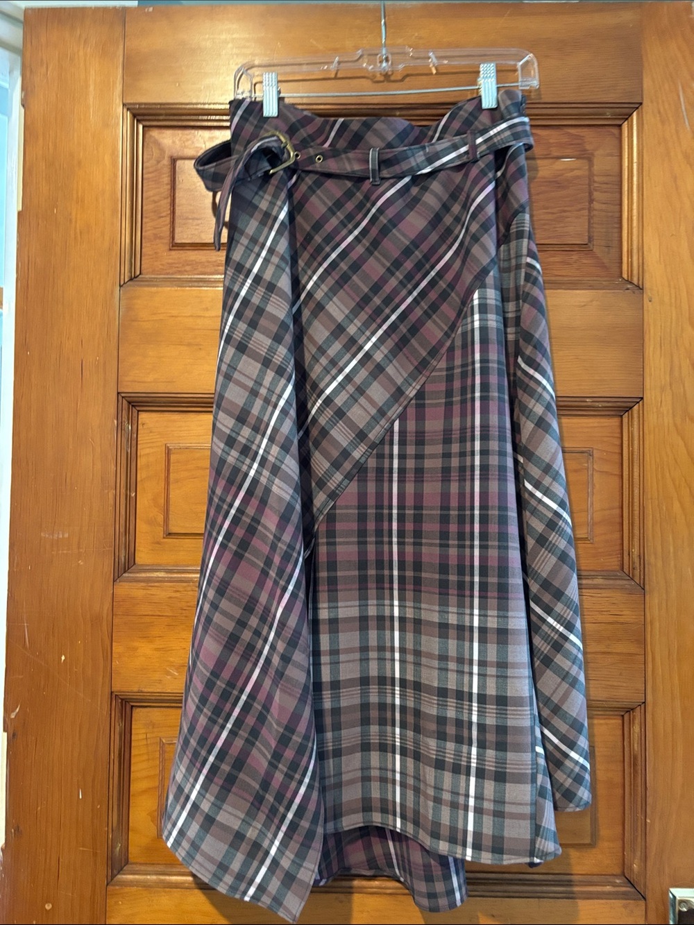Anthropologie Plaid Skirt with Belt in Burgundy and Gray inspired by Outlander